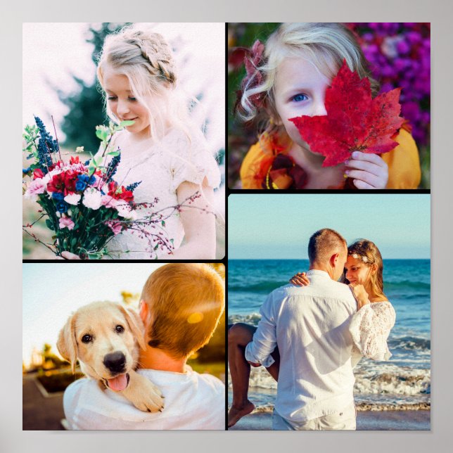 Poster 4 Foto com Modelo preto arredondado (Frente)