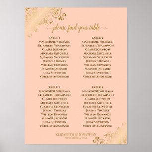 Poster 4 Mesa Coral Peach & Dourado Casamento