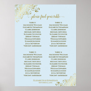 Poster 4 Mesa Pó Gráfico de Casamento Azul e Dourado