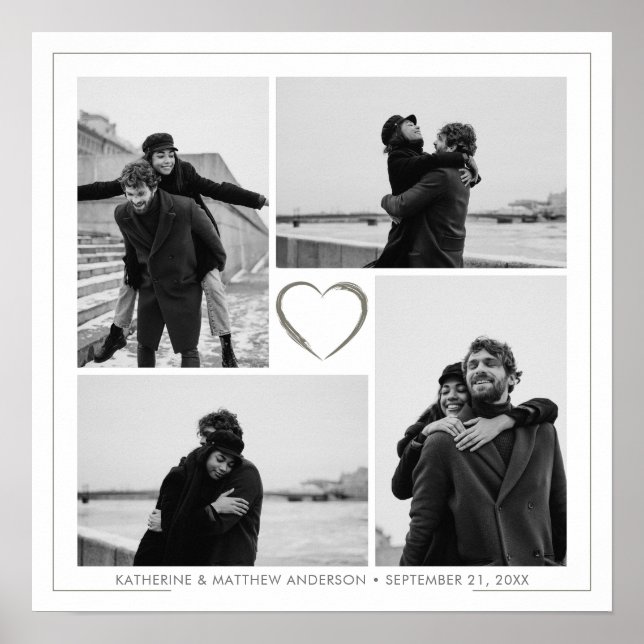 Poster 4 Nome e Data do Aniversário da Colagem de Fotos (Frente)