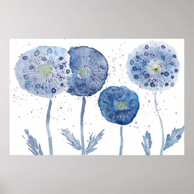 Poster 4 pintura de dandelion abstrato indigo (Frente)
