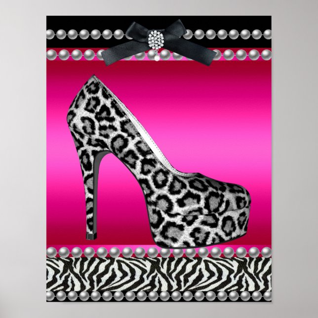 Pôster 4 Stephanie Banner Rosa Quente Zebra Leopardo (Frente)