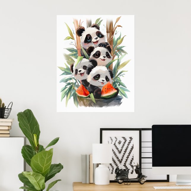 Poster 4pandas e uma melancia (Escritório em casa)