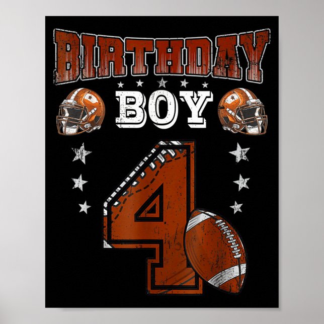 Poster 4th Birthday Boy Football Lover Theme 4 Years Old  (Frente)