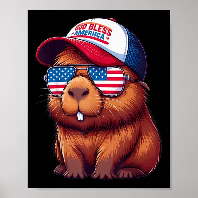 Poster 4th Of July Capybara – God Bless America Hat And P (Frente)
