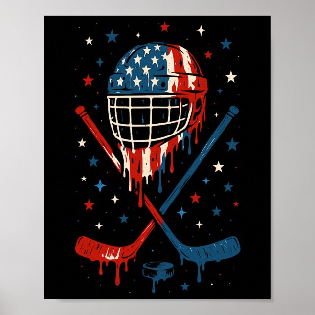 Poster 4th Of July Hockey Ice Cream Drip Helmet Sticks Us (Frente)