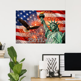 Poster 4th of July Liberty Eagle Fireworks USA 250th