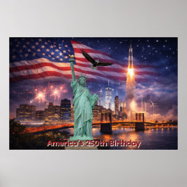 Poster 4th of July USA 250th Statue of Liberty Rocket