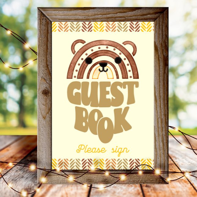 Poster 4x6 Livro Convidado Boho Woodland Bear Aniversário (Criador carregado)