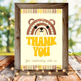Poster 4x6 Obrigado Boho Floresta Urso Aniversário