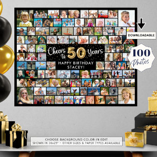 Poster 50º Aniversário 100 Fotos Preto Dourado Saúde Ao A