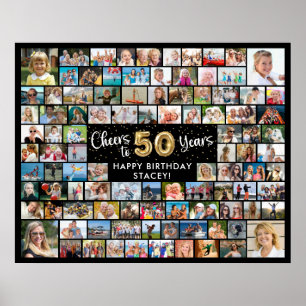 Poster 50º Aniversário 100 Fotos Preto Dourado Saúde Ao A