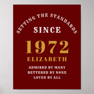 Poster 50º aniversário 1972 Chic Vermelho Elegante Dour