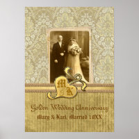 50º Aniversário Antiquado Damasco Dourado