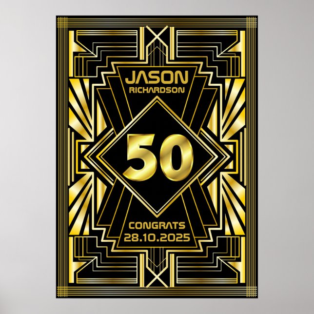 Poster 50º aniversário Art Deco Dourado Excelente Negro G (Frente)