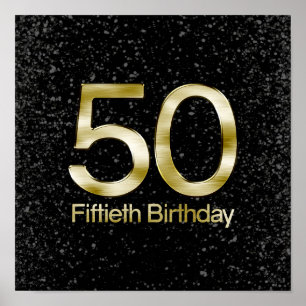 Pôster 50º aniversário, Gelão Dourado Elegante Preto