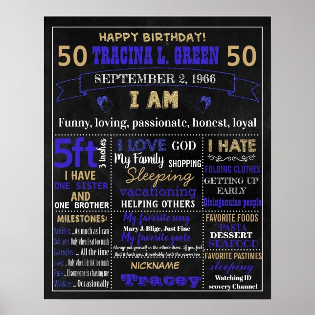 Poster 50º BIrthday bolo adulto smash Chalkboard (Frente)