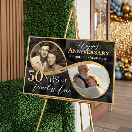 Poster 50º Feliz Aniversário de Casamento Then & Now Ouro