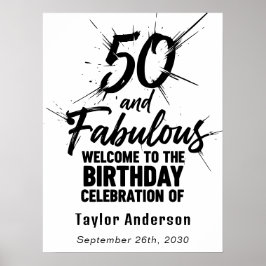 Poster 50 and Fabulous Birthday Bursting Black and White