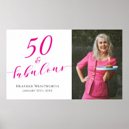 Poster 50 and Fabulous Fiftieth Birthday Hot Pink Photo