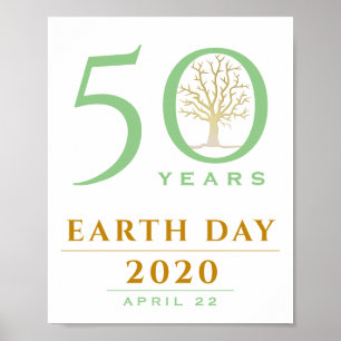 Poster 50 anos, Dia da Terra 2020, Árvore Dourada e verde