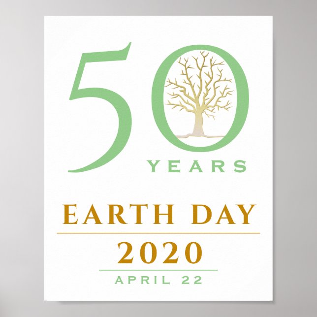 Poster 50 anos, Dia da Terra 2020, Árvore Dourada e verde (Frente)