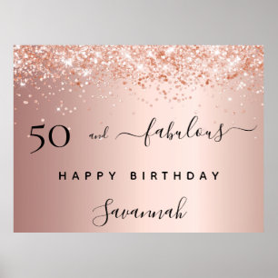 Poster 50 anos e rosa de aniversário fabuloso brilho
