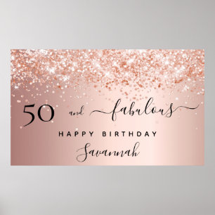 Poster 50 anos e rosa de aniversário fabuloso brilho