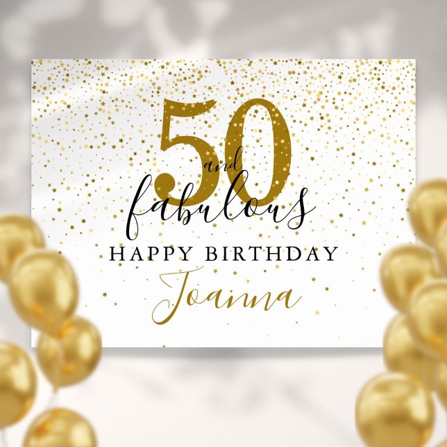 Poster 50 e Fabuloso Sinal de Aniversário Dourado e Negro (50 and Fabulous Birthday Gold and Black Sign)