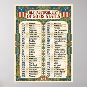 Poster ★ 50 Estados Unidos da América Vintage U.S. Rúst