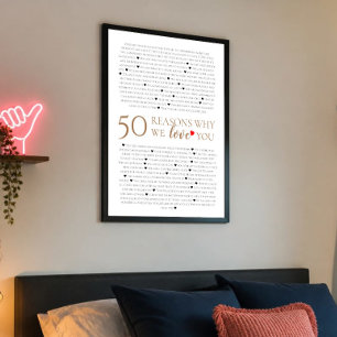 Poster 50 razões pelas quais amamos você presente de aniv