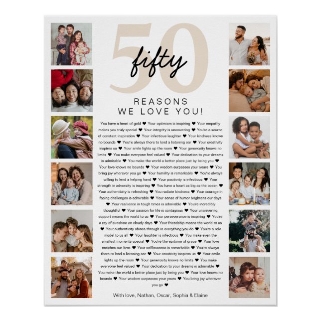 Pôster 50 Reasons We Love You Birthday Keepsake Gift (Frente)