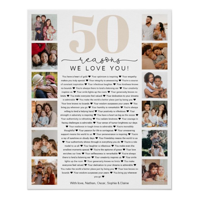 Pôster 50 Reasons We Love You Birthday Keepsake Gift (Frente)