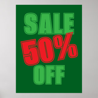 Poster 50% Sale Sign, Green and Red Christmas Sale