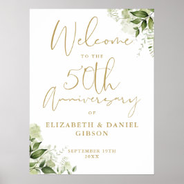 Poster 50th Wedding Anniversary Greenery Welcome Sign