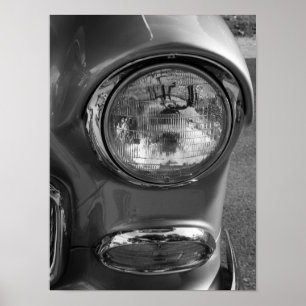 Pôster 55 Chevy Headlight Grayscale