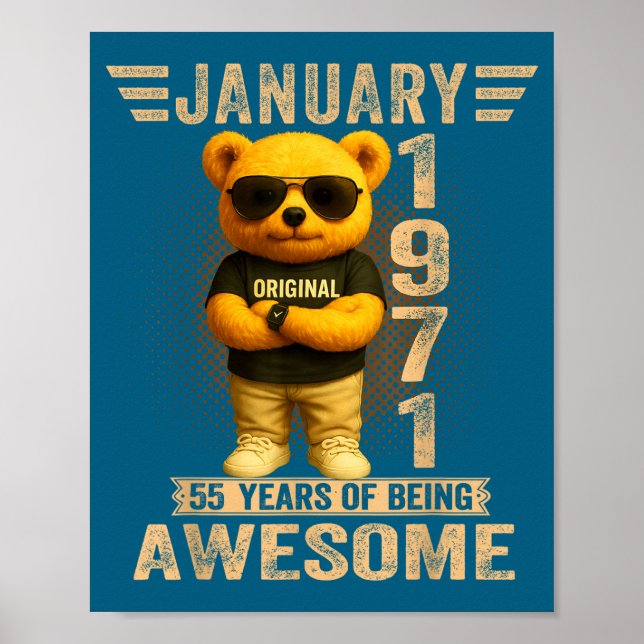 Poster 55 Year Old January 1971 Teddy Bear 55th Birthday  (Frente)