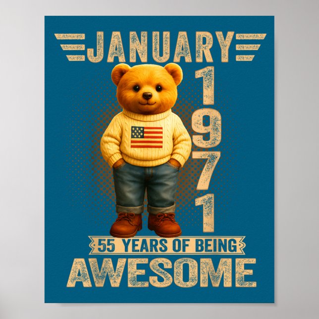 Poster 55 Year Old January 1971 Teddy Bear 55th Birthday  (Frente)