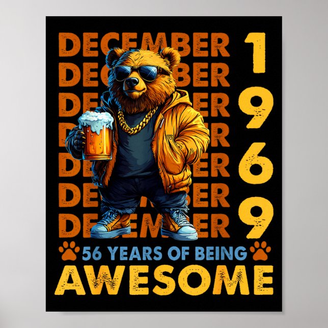 Poster 56th Birthday Bear Legends December 1969 56 Years  (Frente)