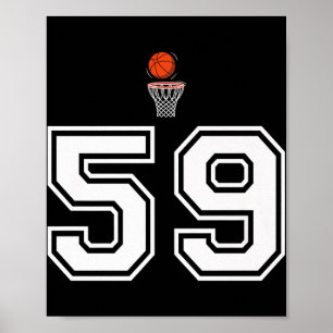 Poster 59 Número Basquete Estilo Vintage Branco Premium