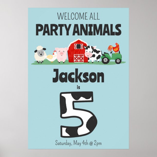 Poster 5 Birthday - Fazenda de animais de festa de boas-v (Frente)