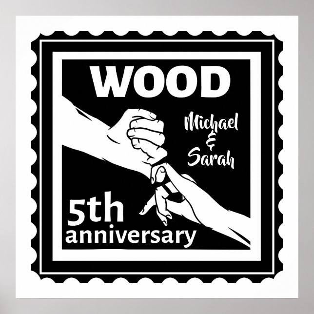 Poster 5 de aniversário de casamento com as mãos tradicio (Frente)