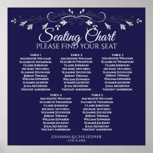 Poster 5 Gráfico de Casamento de Marinho Floral de Prata
