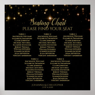 Poster 5 Table Shimmering Sparkles Wedding Seating Chart