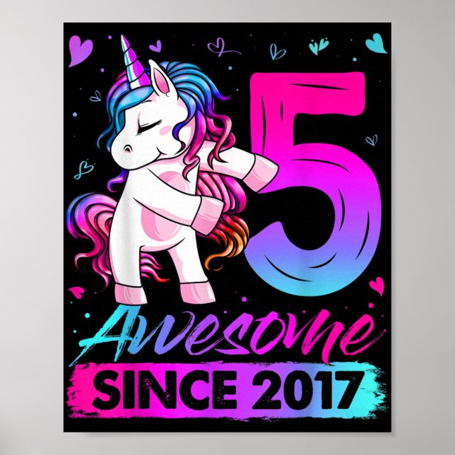 Poster 5 Years Old Unicorn Flossing 5th Birthday Girl Uni (Frente)