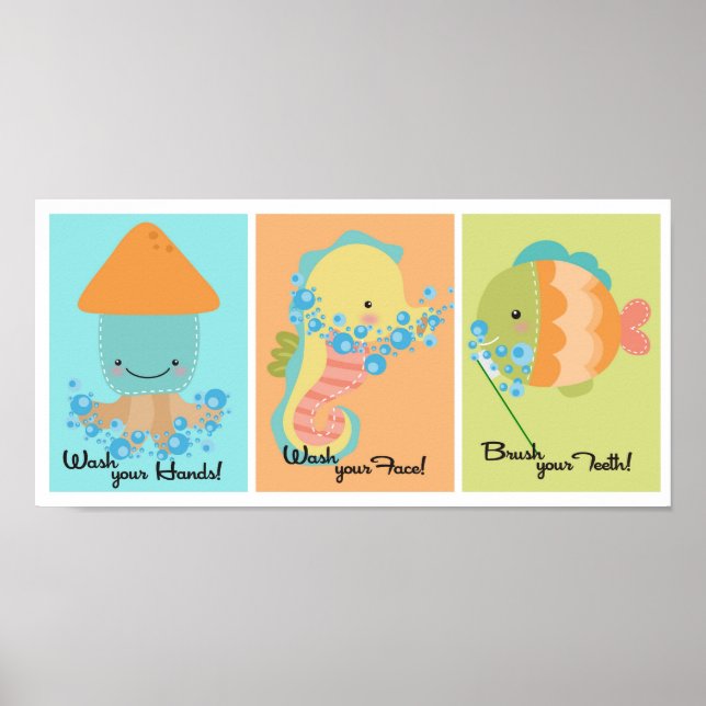 Poster 5x7 Arte de Muro de Banheiro de Peixes Lulas (Frente)