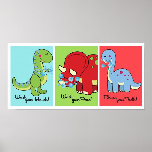 Pôster 5x7 Dinossaur Dino World Bathroom Wall Art (Frente)