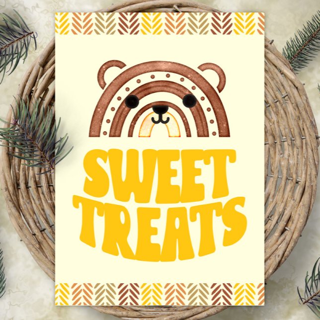Poster 5x7 Doces Boho Woodland Bear Desserts de Aniversár (Criador carregado)