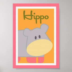 Pôster 5x7 "Hippo" Jungle Safari Baby Bedding Wall Art