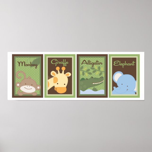 Poster 5x7 Jungle Safari Zoo Animal Beddy Wall Art (Frente)